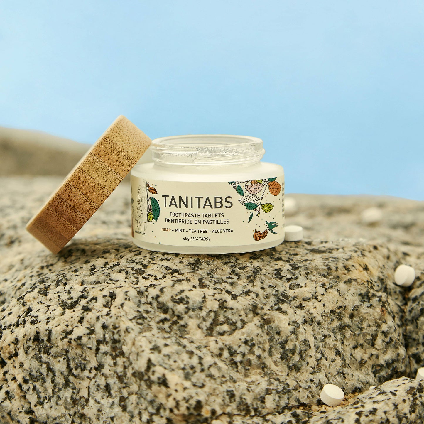 Tablettes de dentifrice à la menthe fraîche - Pot réutilisable - 124 comprimés: Bocal en bambou réutilisable + 124 TANITABS