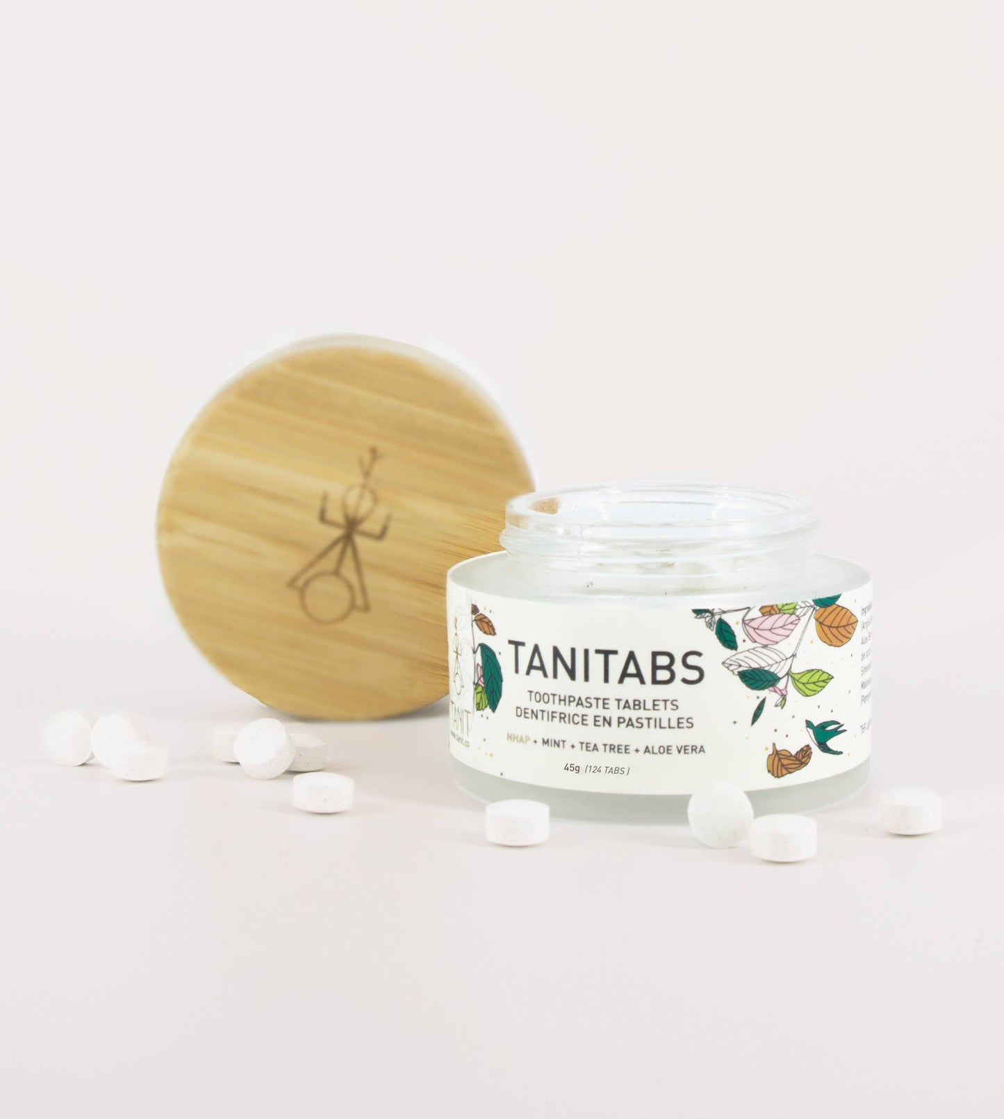 Tablettes de dentifrice à la menthe fraîche - Pot réutilisable - 124 comprimés: Bocal en bambou réutilisable + 124 TANITABS